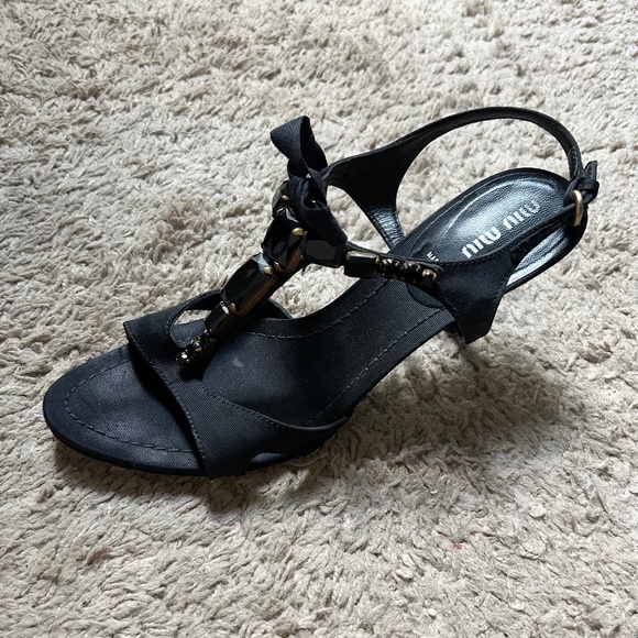 Miu Miu Black Stoned Heel Size 10 Mildly Used - Picture 1 of 4